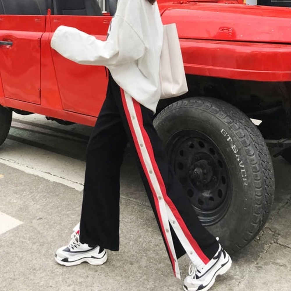 Fancyqube Black, Red, White Split Wide Leg pants Size S